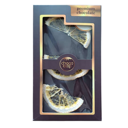 Черен 54% шоколад с чипс портокал 100 г