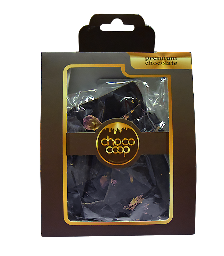 Чипс от черен шоколад с листа от роза 150 г