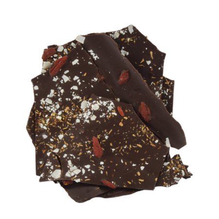 Чипс от черен шоколад с годжи бери, канела и кокосови стърготини 250 г