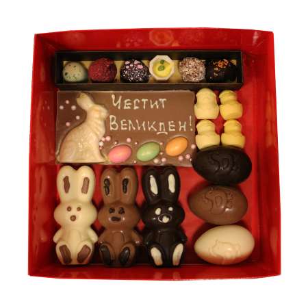 Кутия Великден с шоколадова картичка от млечен шоколад