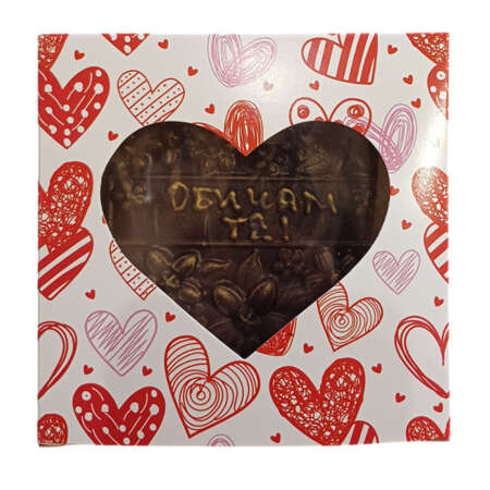 Кутия с шоколадово сърце 54%, 90 г с надпис "Обичам те"